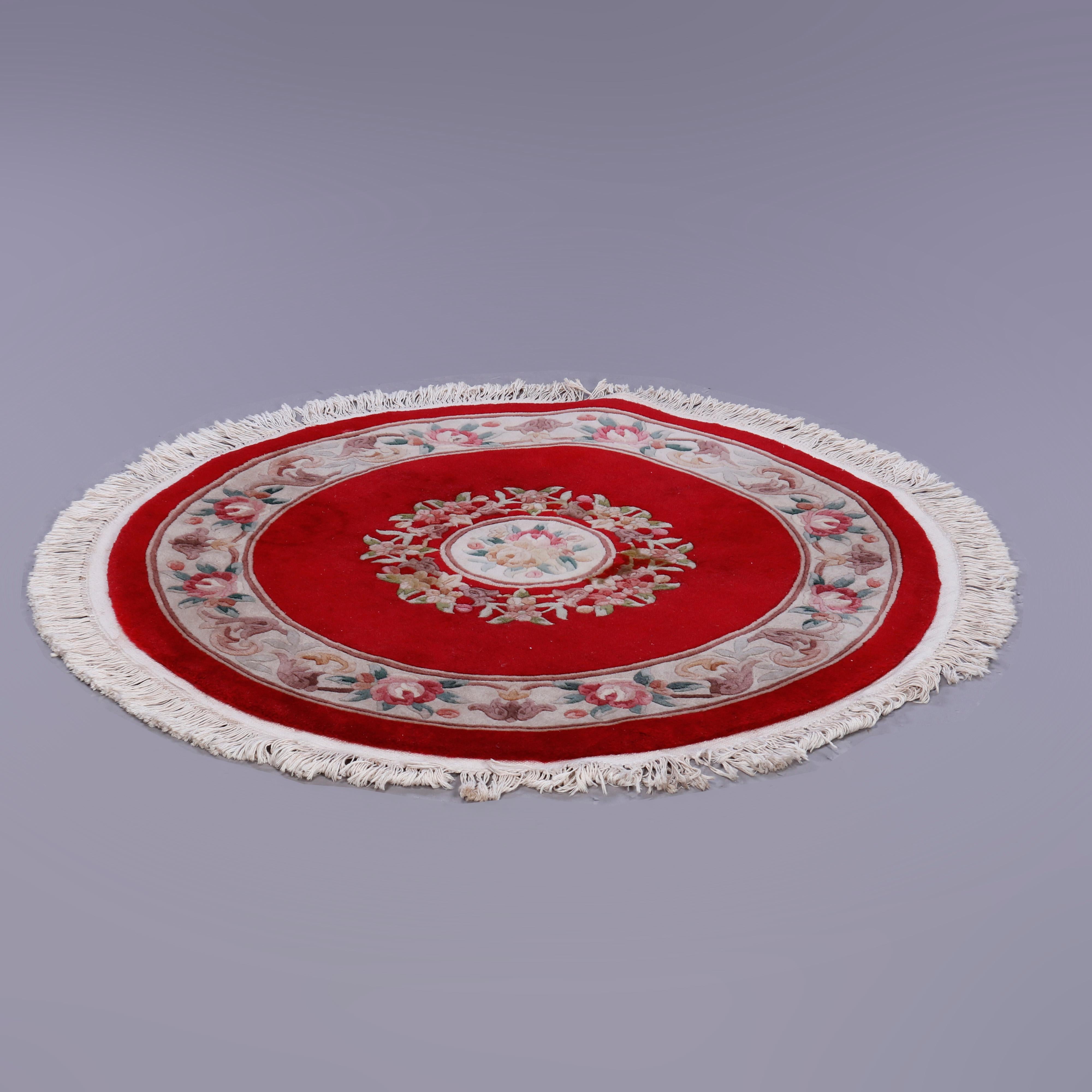 Hand-Knotted Chinese Nichols Round Oriental Wool Rug, c1940 For Sale