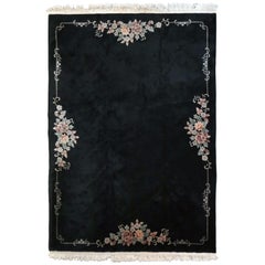 Vintage Chinese Nichols Style Hand Knotted Ebony Floral Rug by Kara Dynasty 20th Century
