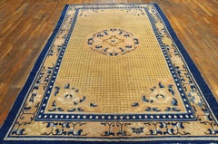 Lovely Mustard Yellow Color and Royal Blue Antique Chinese Ningxia Kang Rug
