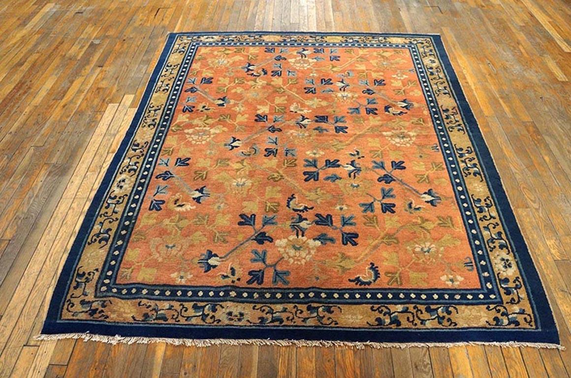 Ningxia rug, North Central China
5.8 6.10,
circa 1800.
Structural analysis:
Warp: Cotton, off-white, natural, Z-4-S, hand spun but tightly twisted;
Weft: Cotton, off-white, Z-3-S, winder plied, 2 shoots alternating, slack to wavy, some wefts quite