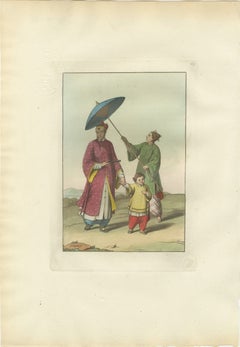Chinese Noble with Attendant and Child, Hand-Coloured Costume Plate - 1815