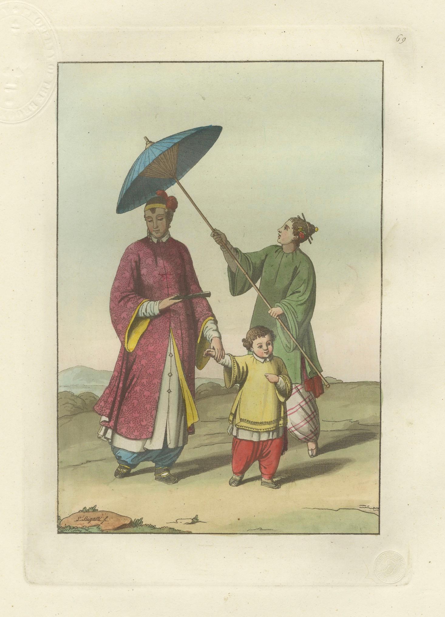 Chinese Noble with Attendant and Child, Hand-Coloured Costume Plate - 1815