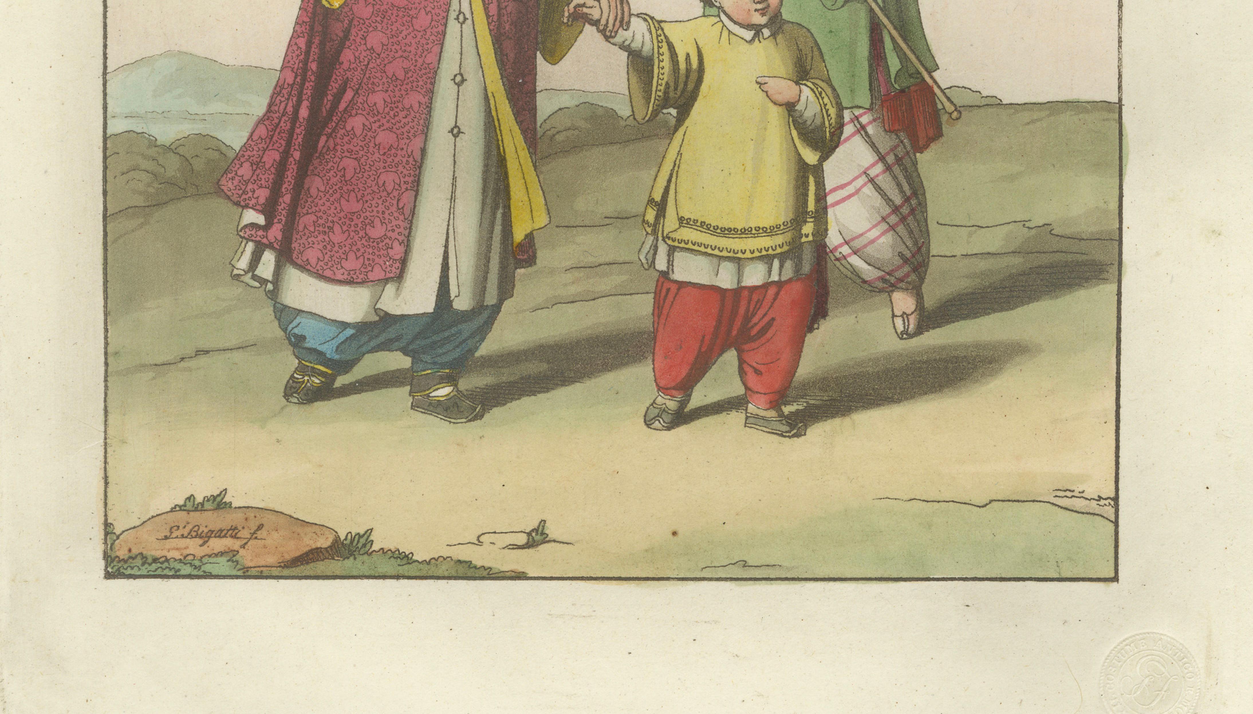 Chinese Noble with Attendant and Child, Hand-Coloured Costume Plate - 1815