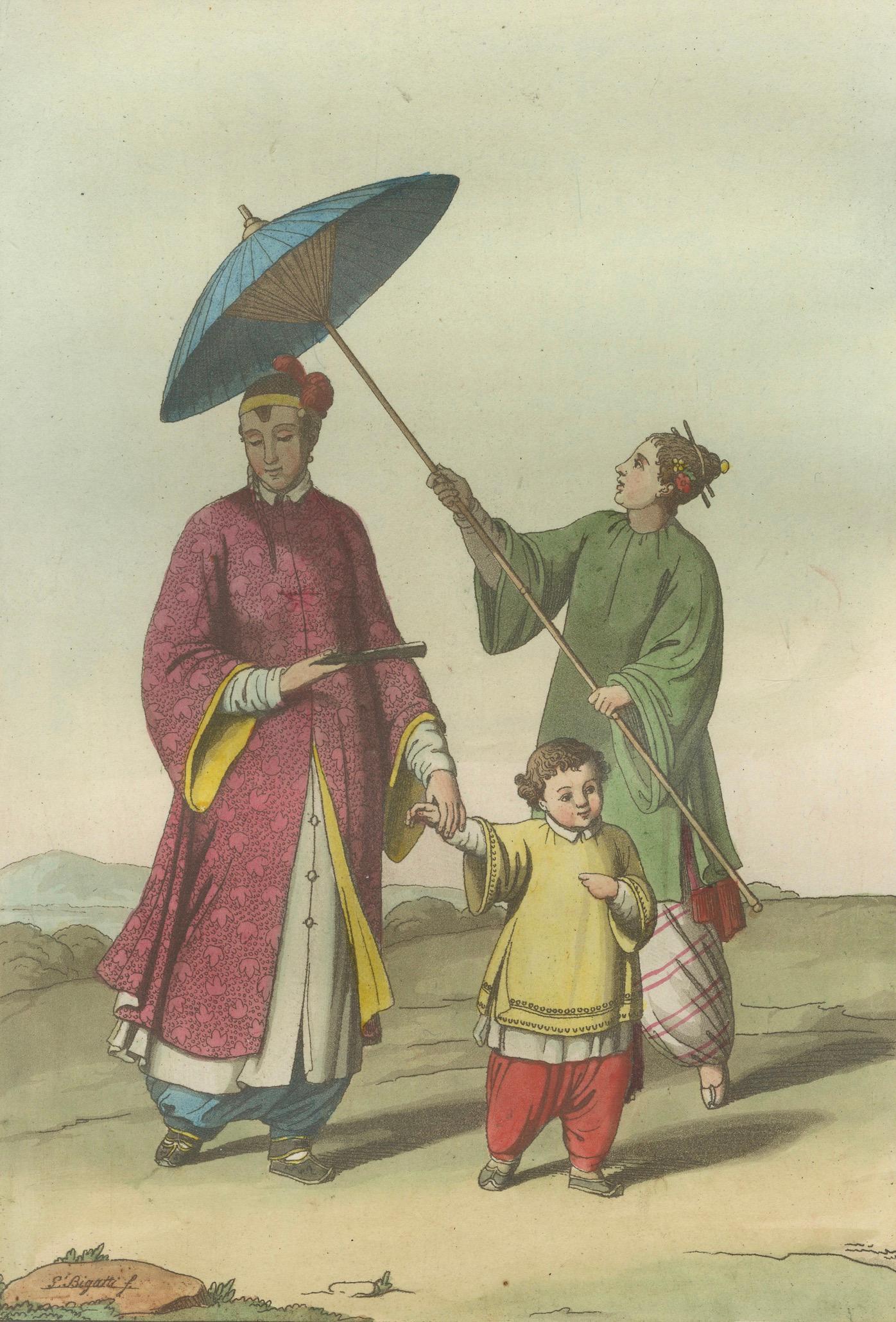 Chinese Noble with Attendant and Child, Hand-Coloured Costume Plate - 1815