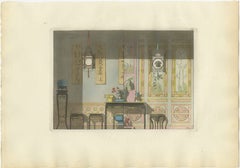 Chinese Nobleman’s Study Interior – Ferrario Costume Print, Hand-Colored c.1815