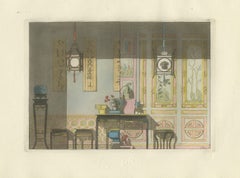 Chinese Nobleman’s Study Interior – Ferrario Costume Print, Hand-Colored c.1815