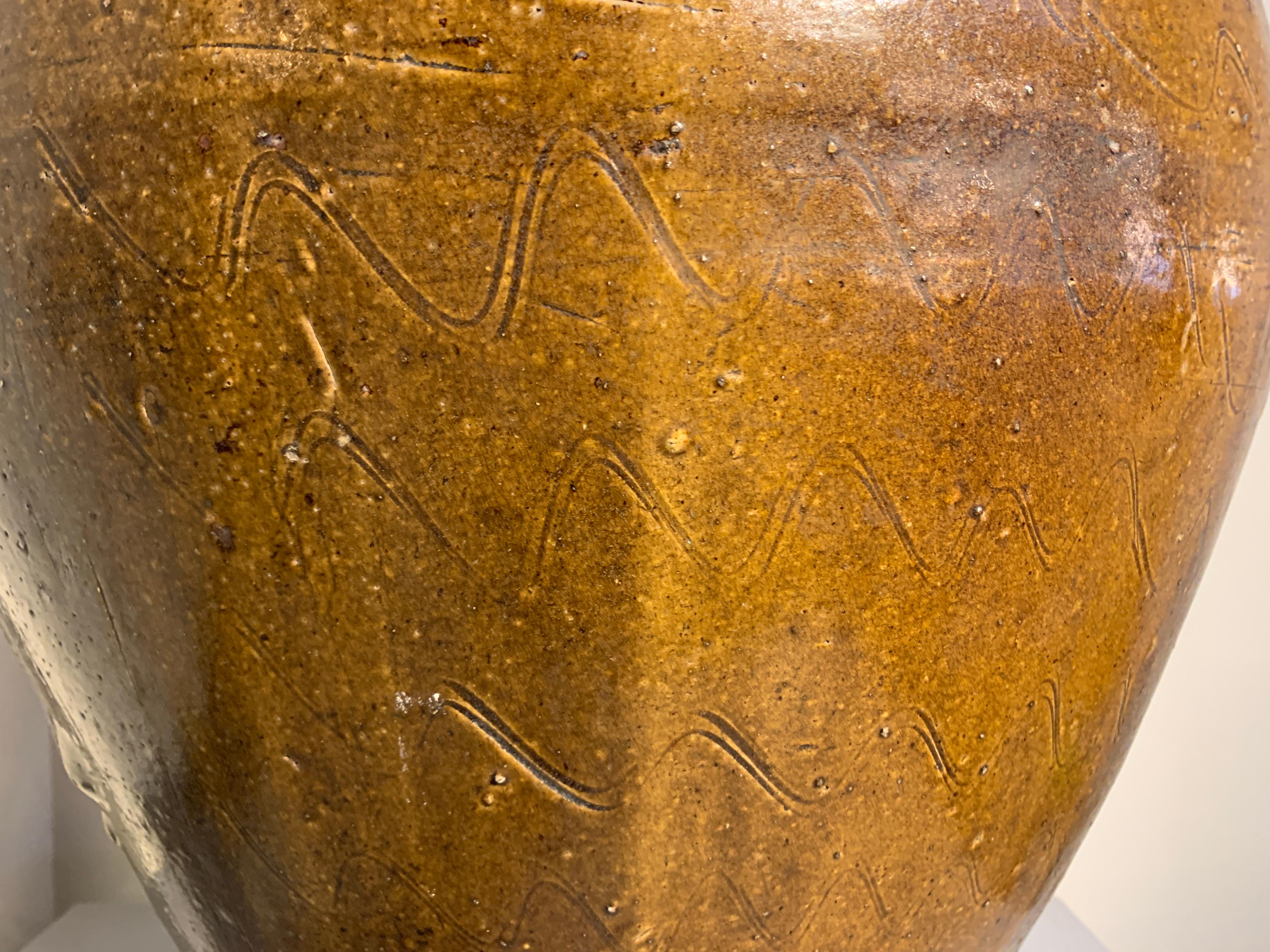 18th Century and Earlier Chinese Ochre Brown Glazed Martaban Jar, Ming Dynasty, 15th-16th Century For Sale