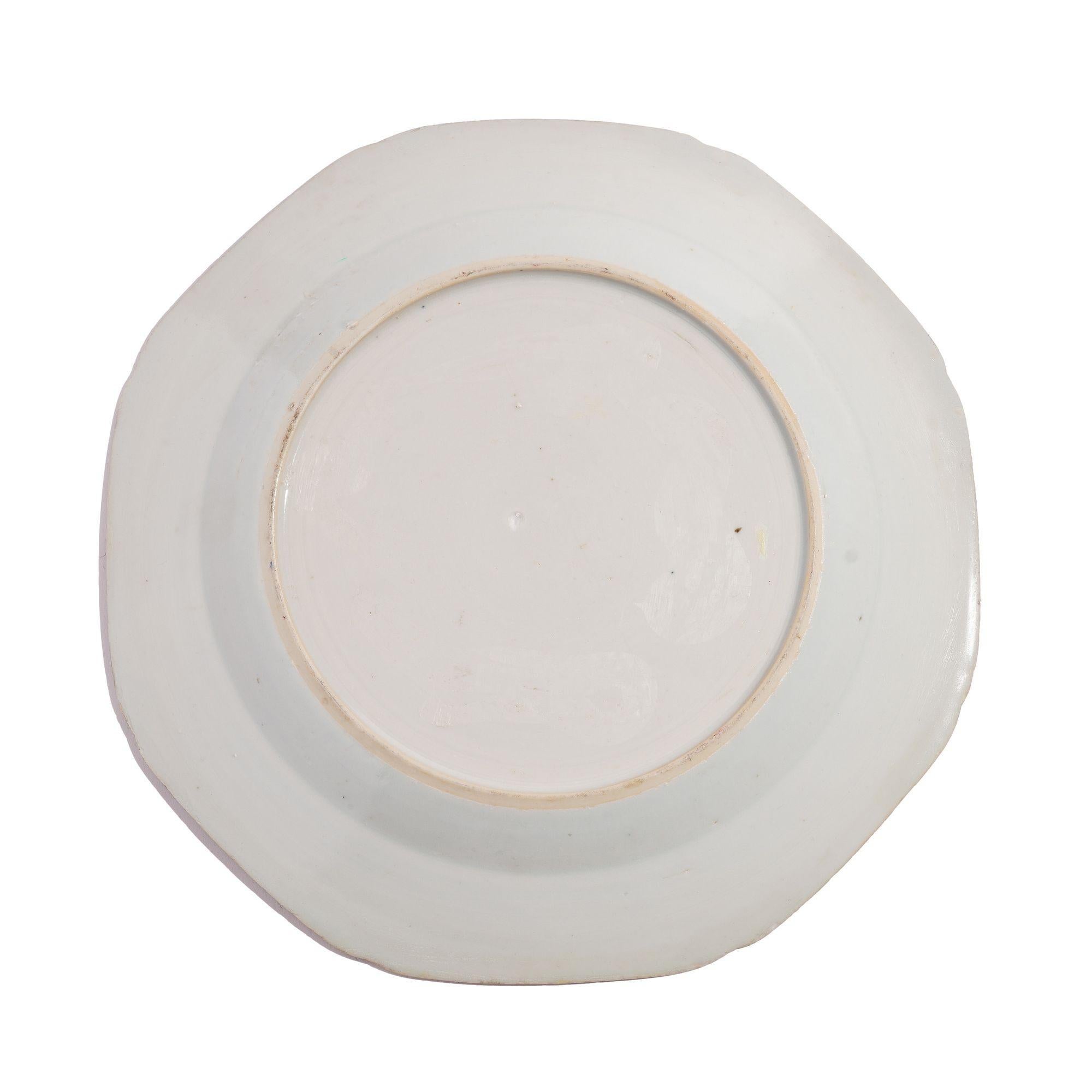Porcelain Chinese octagonal Imari export plate, c. 1740-60 For Sale