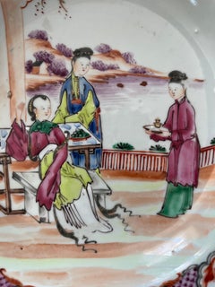 Cuenco de porcelana octogonal china, Famille Rose policromada, Periodo Qianlong, 1760