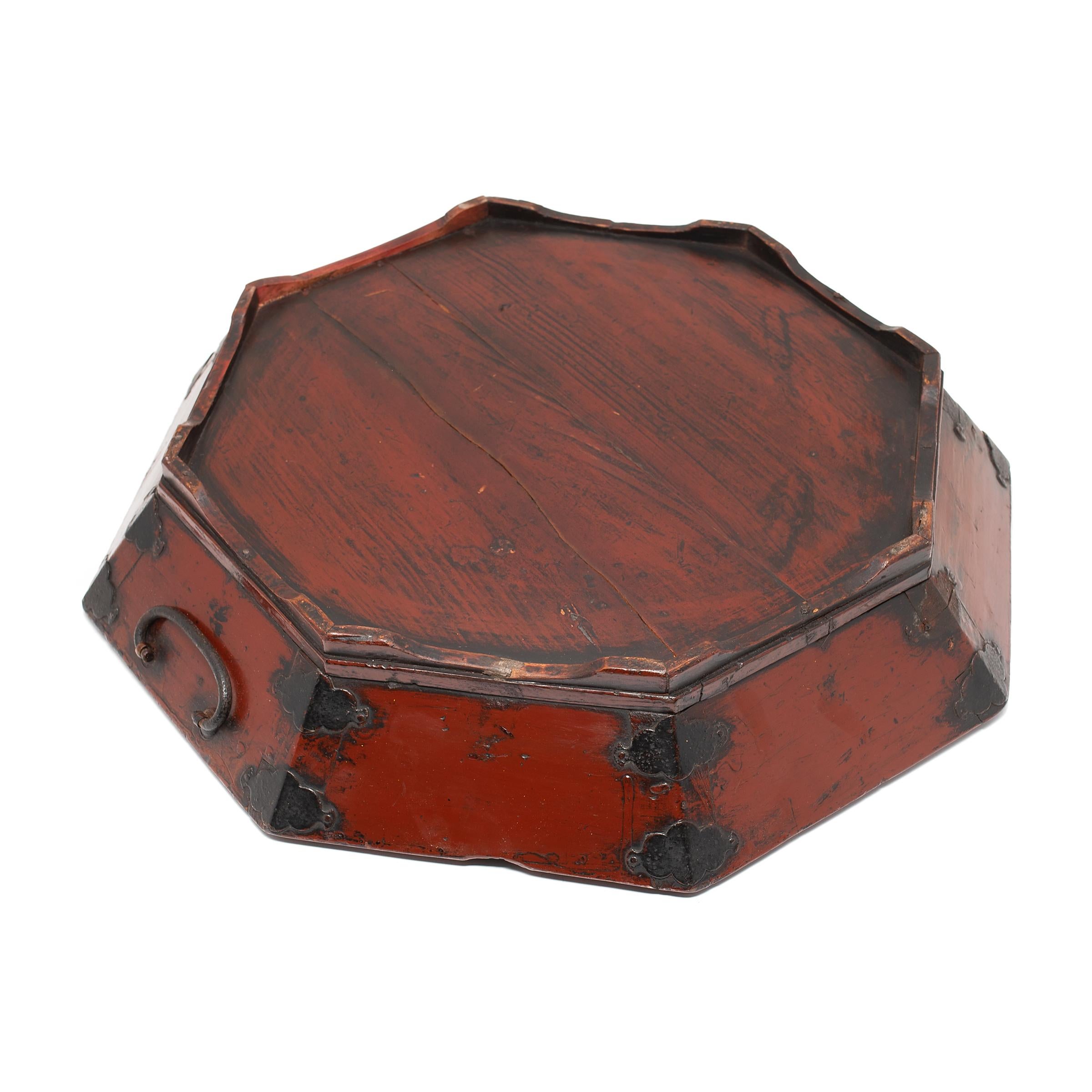 Lacquered Chinese Octagonal Red Lacquer Tray, C. 1870
