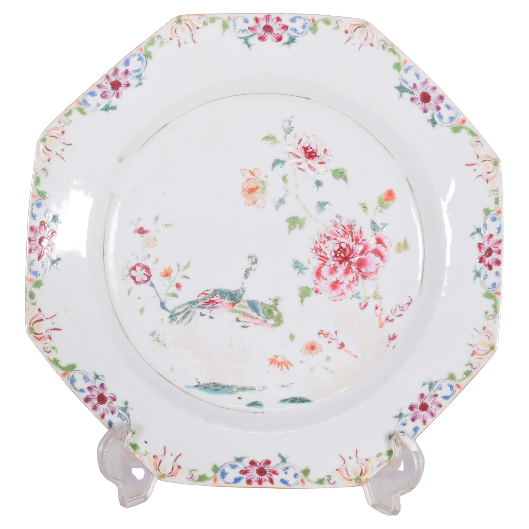 Plato Octogonal Chino de Porcelana, Disnato Qing