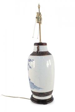 Chinese Off-White and Blue Figurative Scene Stoneware Table Lamp