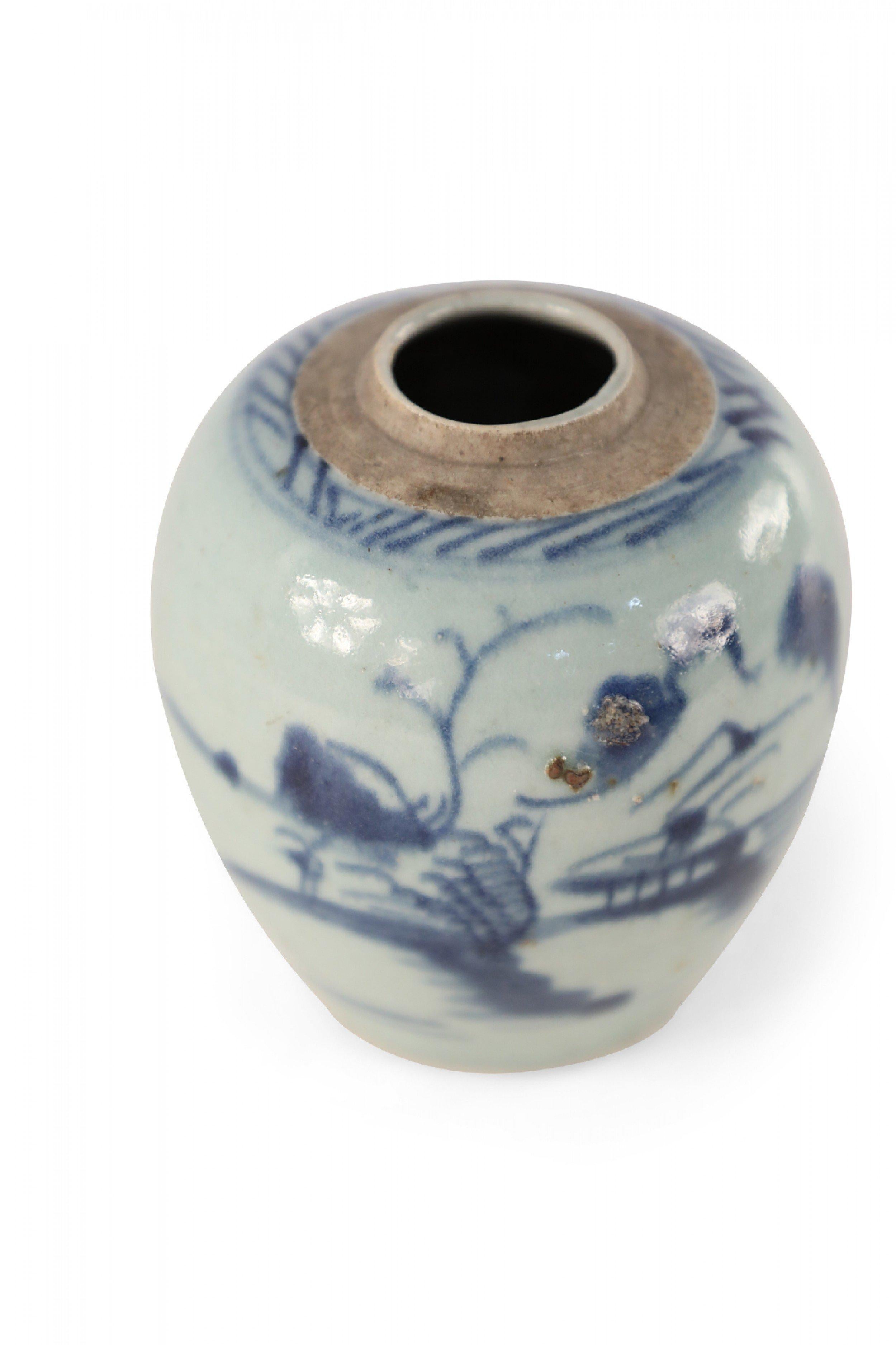 20th Century Chinese Off-White and Blue Pastoral Scene Porcelain Jar For Sale