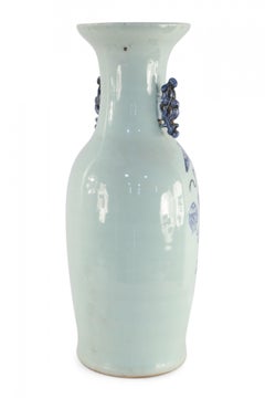 Chinese Off-White and Blue Symbol Patterned Porcelain Urn