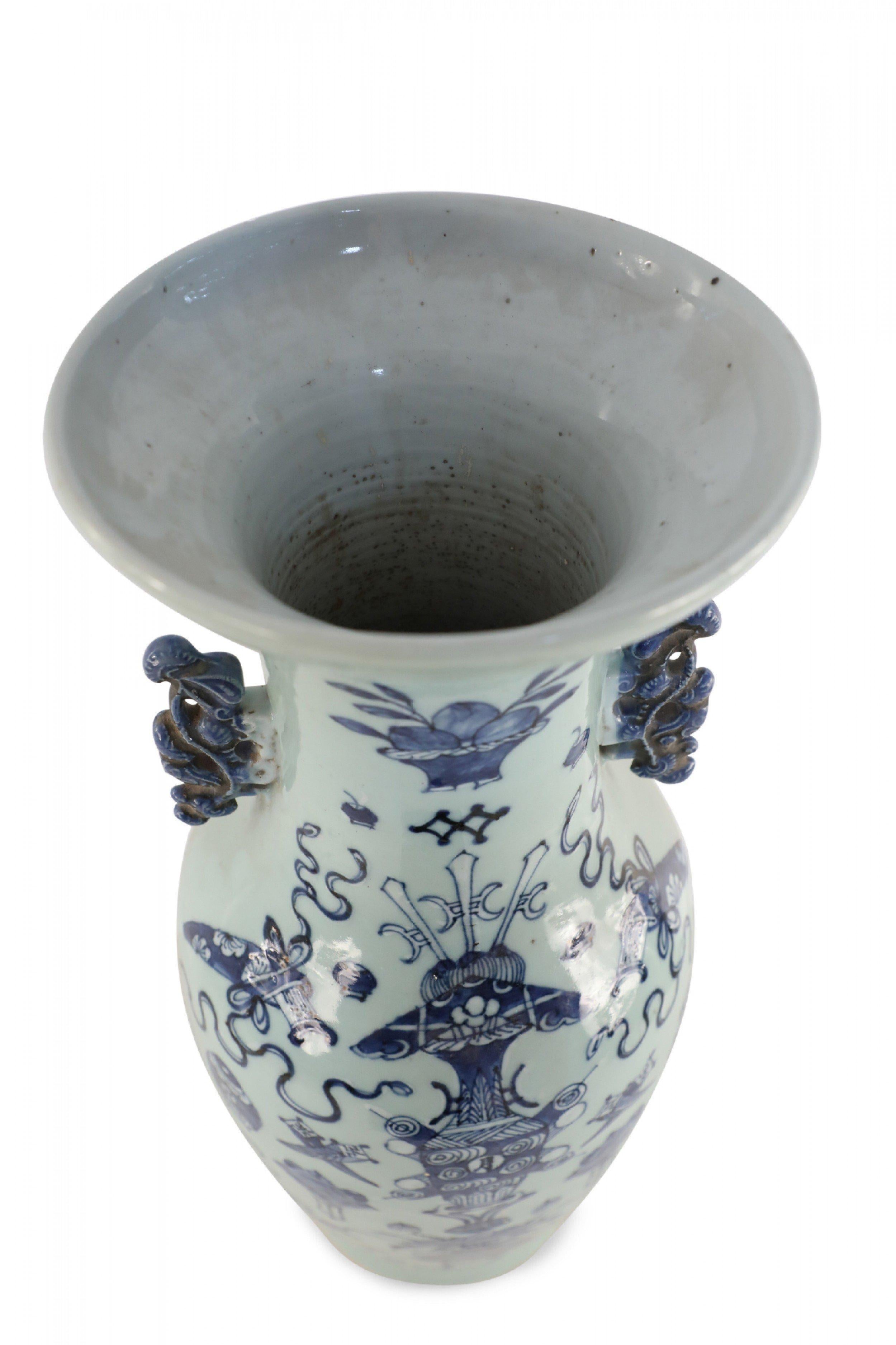 Chinese Export Chinese Off-White and Blue Symbol Patterned Porcelain Urn For Sale