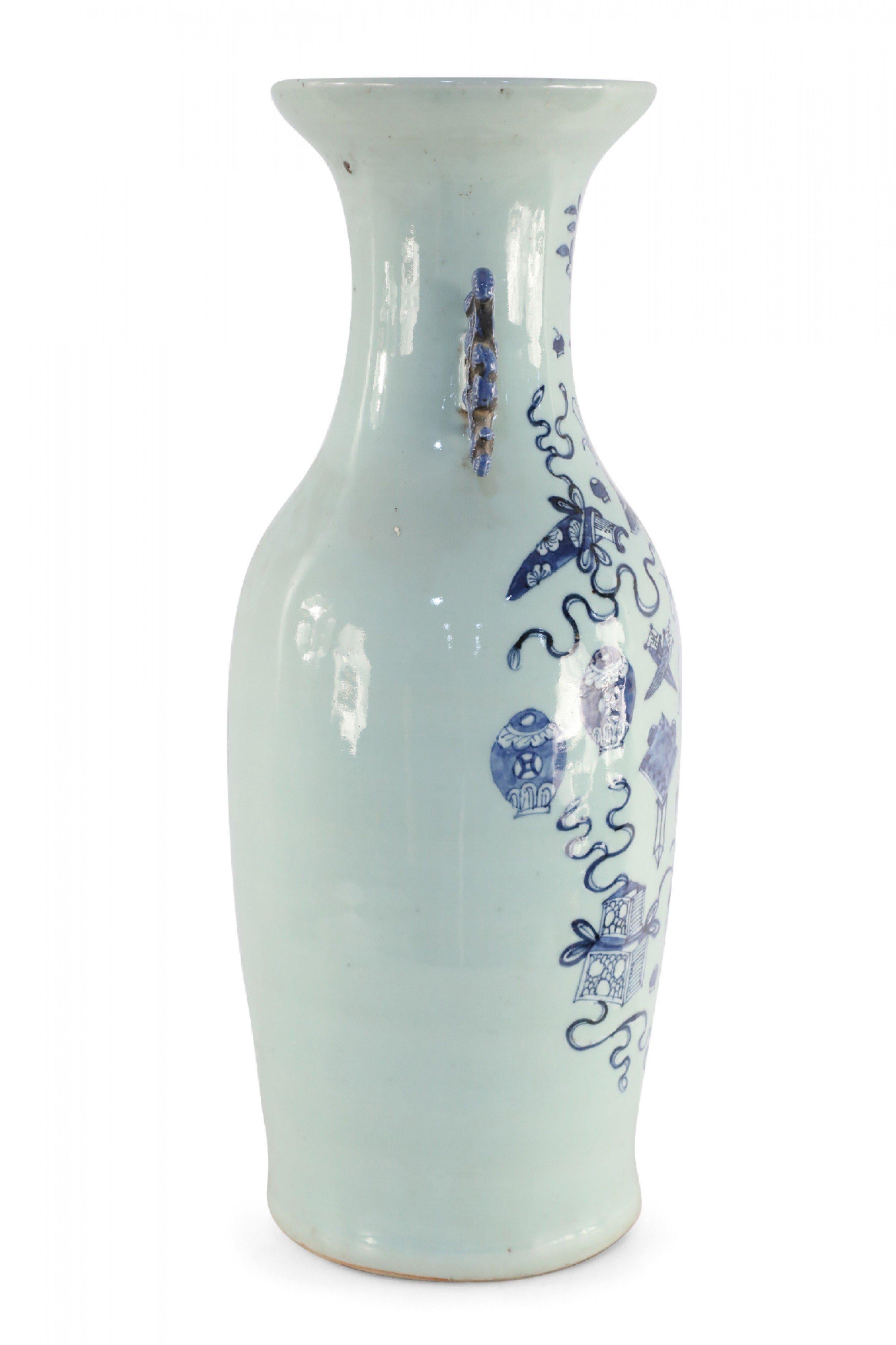 Chinese Off-White and Blue Symbol Patterned Porcelain Urn For Sale 2