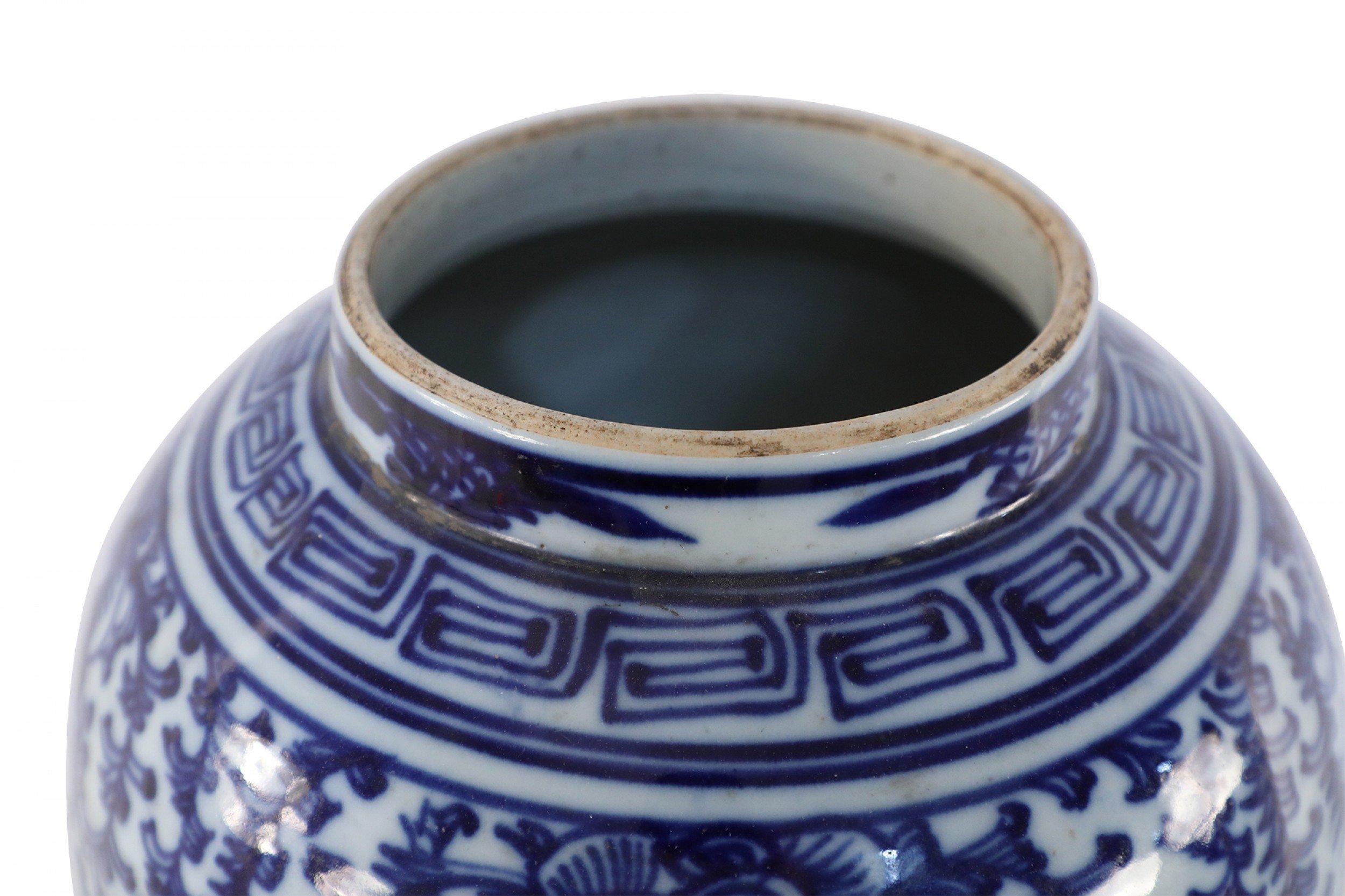 Chinese Off-White and Navy Vine Motif Porcelain Urn Vase For Sale 3