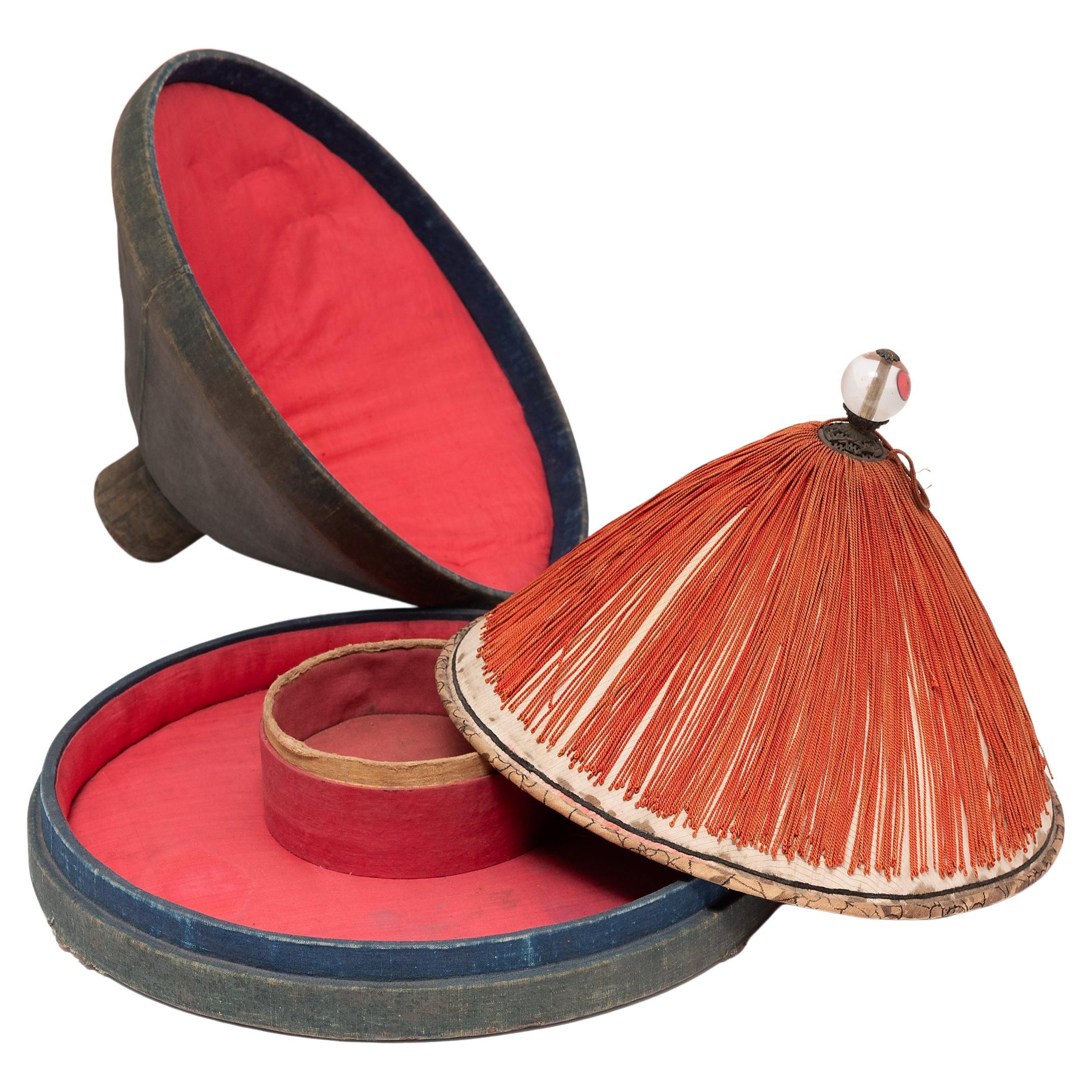 Chinese Official's Summer Hat and Hat Box, c. 1900 For Sale
