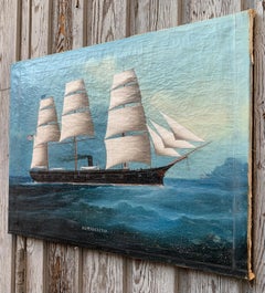 Chinese Oil Painting of American Navy Ship, USS Lancaster, 19th Century