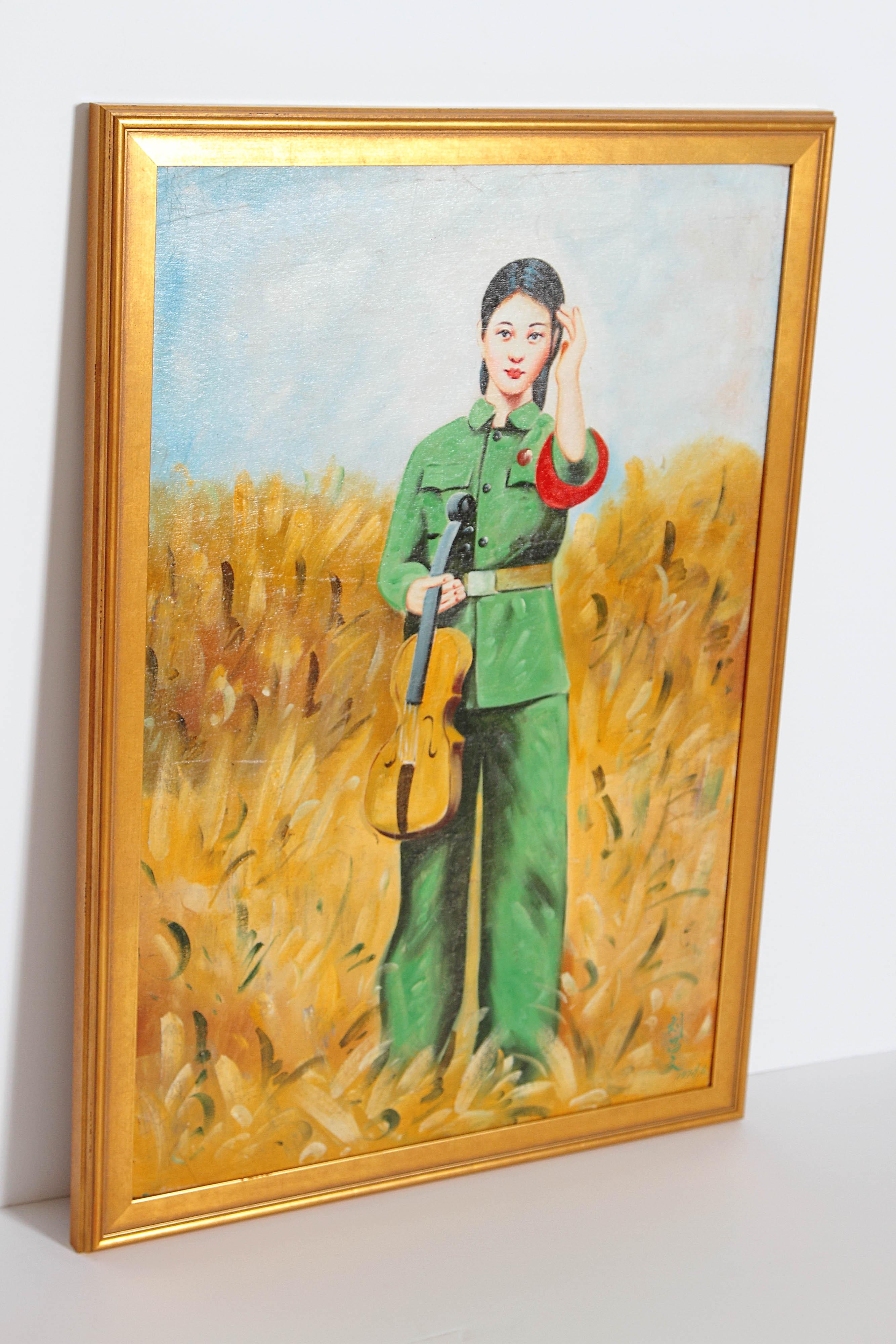 Chinese Oil Painting of Revolutionary Girl with Violin 2