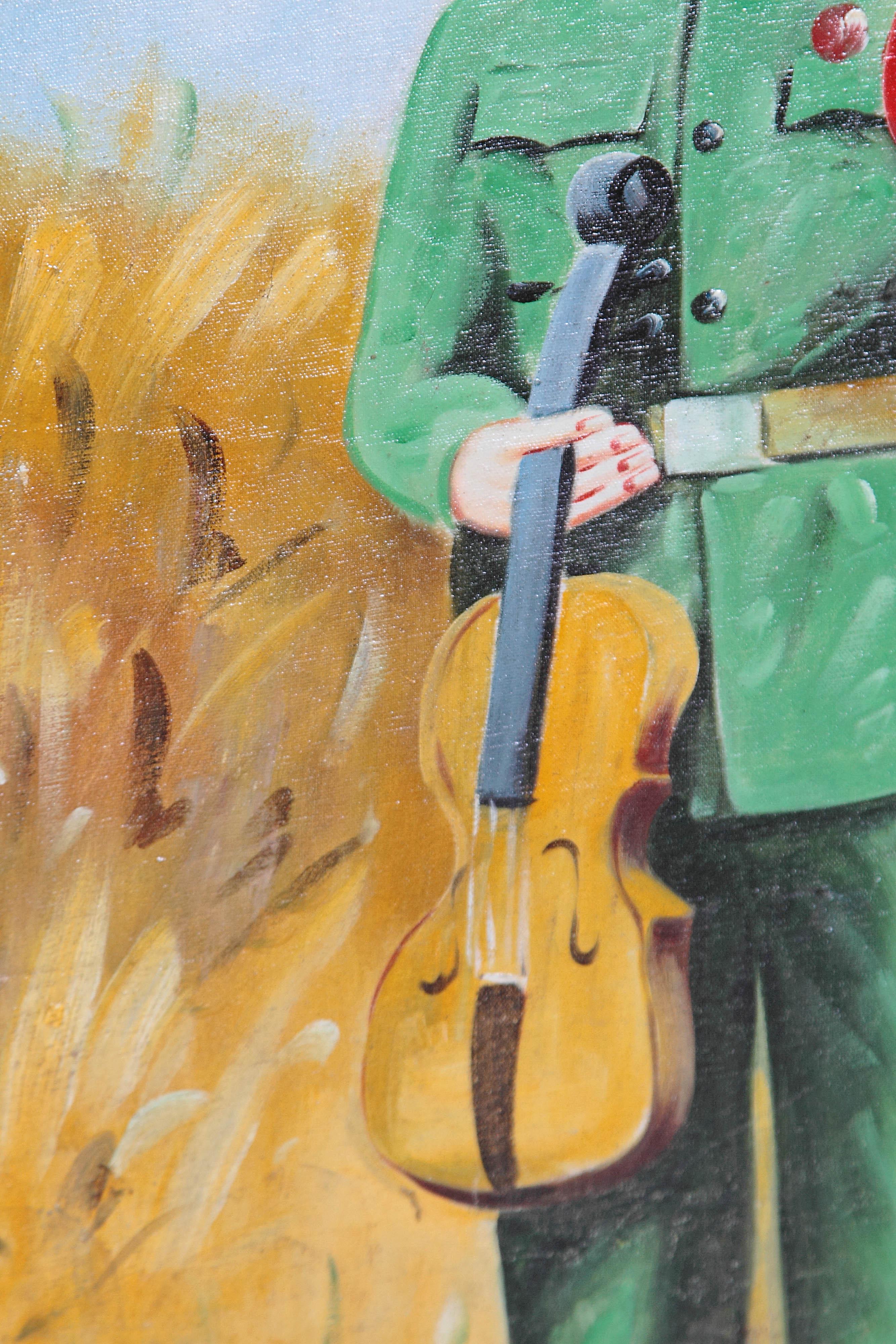 Chinese Oil Painting of Revolutionary Girl with Violin 4