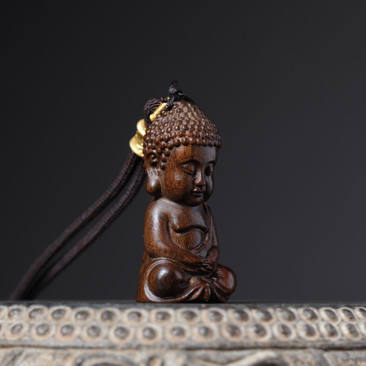 Wood Old Chinese Agarwood Carving Sitting Baby Buddha Pendent For Sale