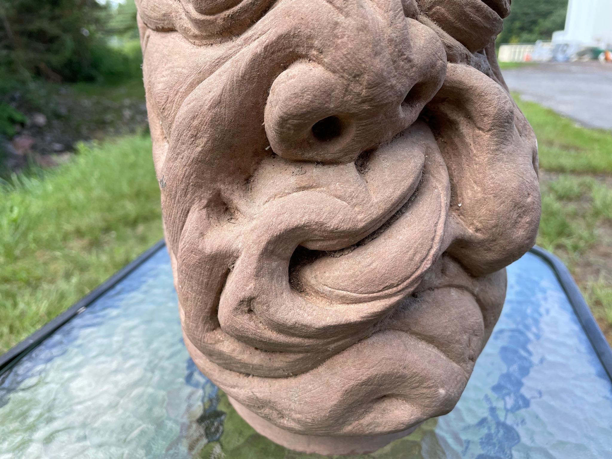 Hand-Carved Chinese Old Fantastic Contorted Face Monk Sculpture For Sale