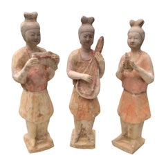 Vintage Chinese Old Painted Musicians Trio, Ancient Tang Dynasty Style