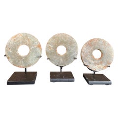 Chinese Old Set Three Hand made Jade Bi, Private Collection