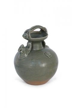 Chinese Olive Green Handled Porcelain Jug
