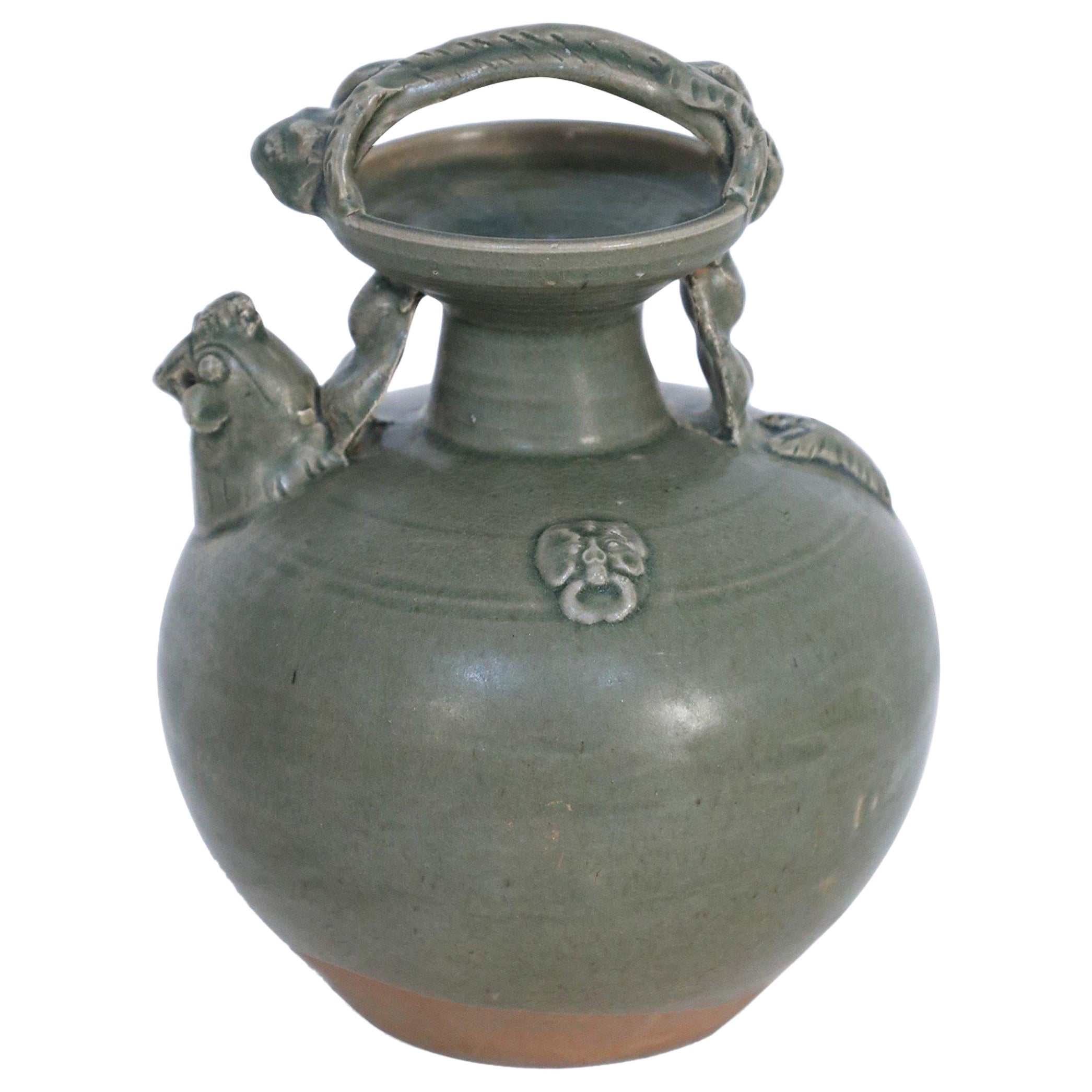 Chinese Olive Green Handled Porcelain Jug For Sale