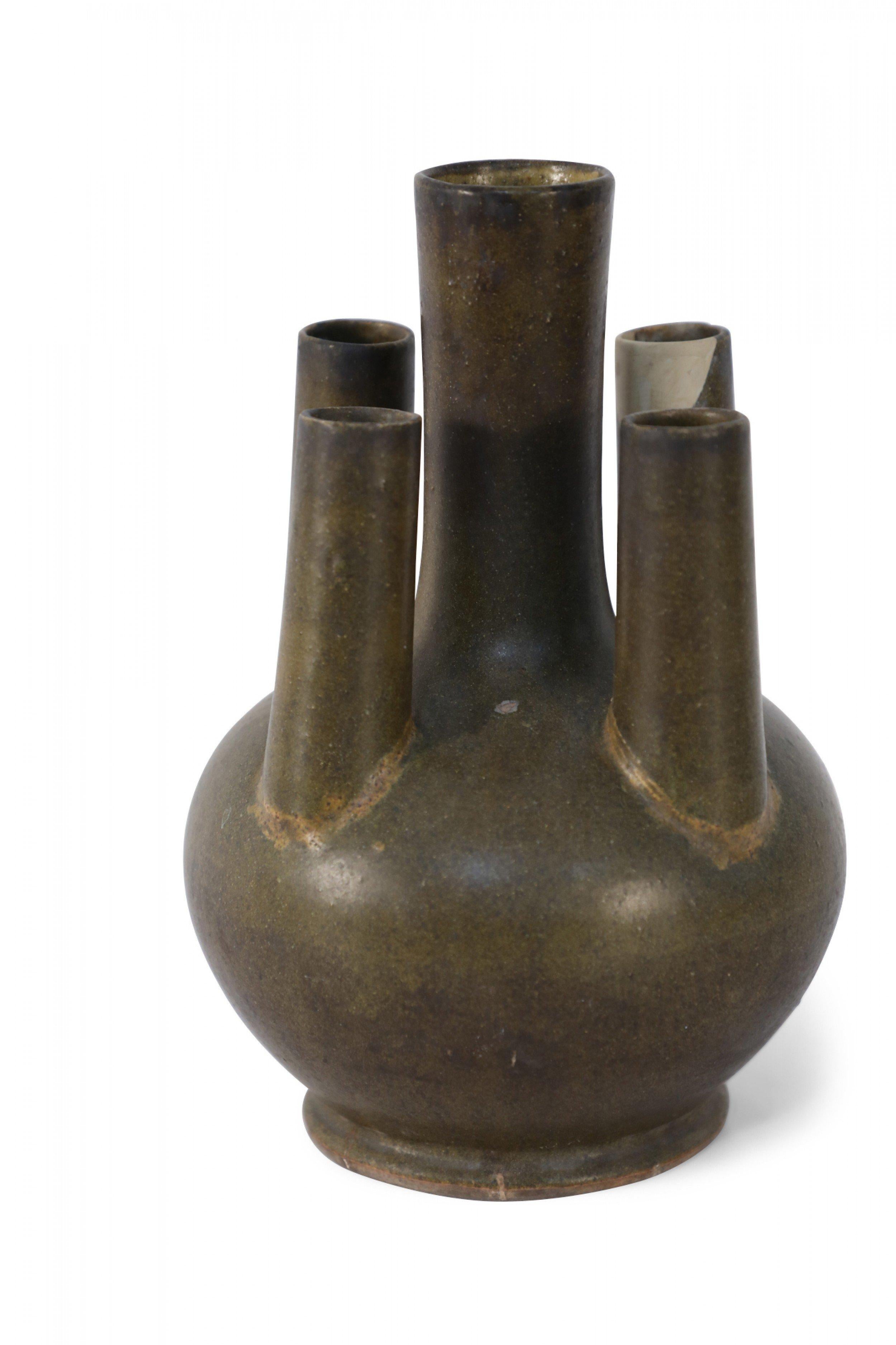 20th Century Chinese Olive Green Multi-Tube Porcelain Vase For Sale