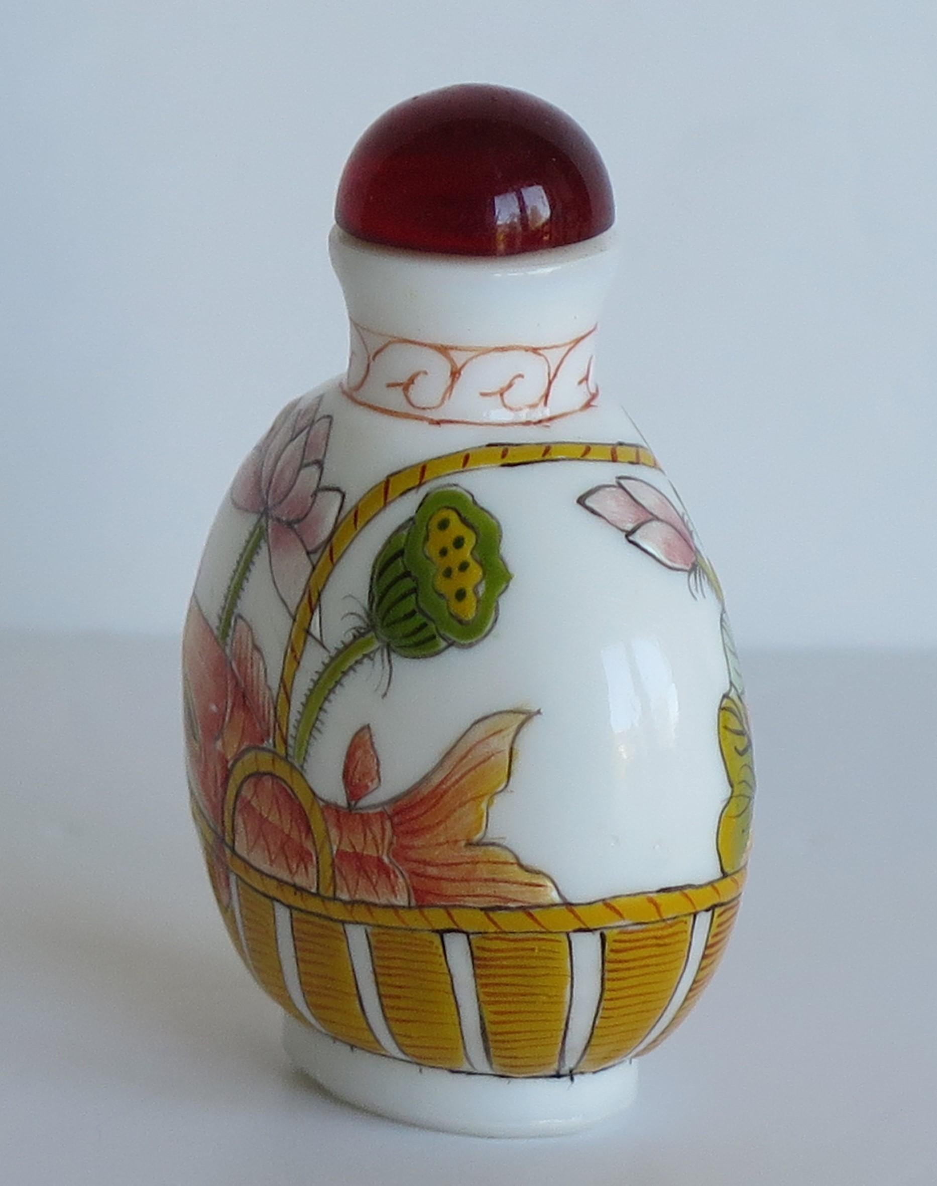 19th Century Chinese Opaque Glass Snuff Bottle Hand Enamelled 3-Character Base Mark