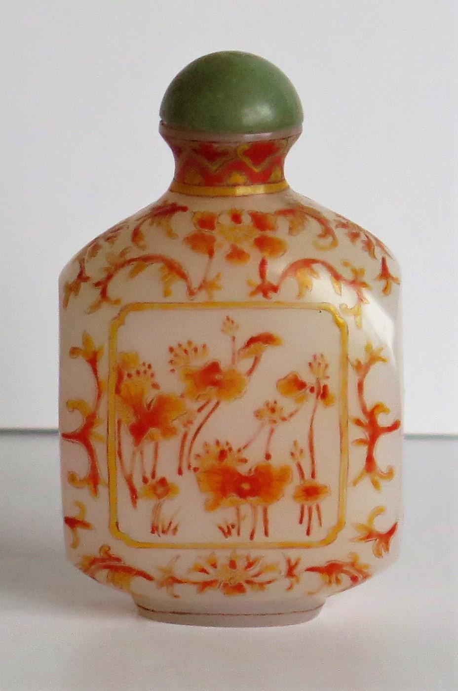 19th Century Chinese Opaque Glass Snuff Bottle Hand Enamelled 4-Character Base Mark