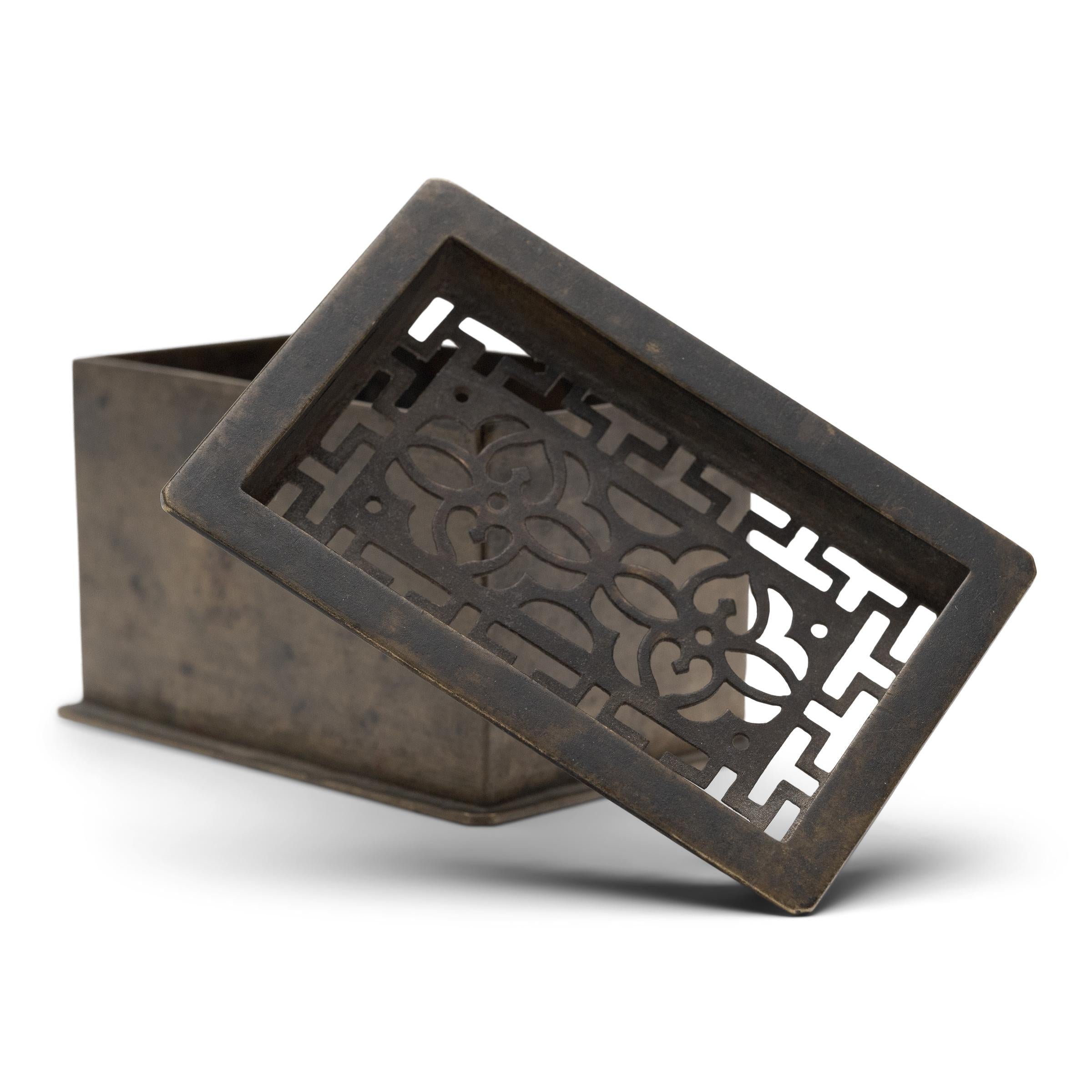 By the 18th century, opium use had become as central to Chinese social life as taking tea or smoking tobacco, fostering a subculture rich with its own customs, traditions, and exquisitely crafted accoutrements.

This small brass box is a variation