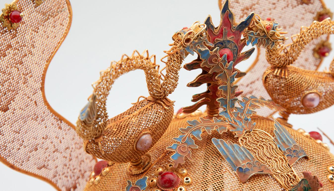 Chinese Opera Theatre Headdress, Ears, Dragons, Ruby 2
