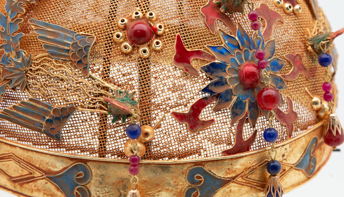 Chinese Opera Theatre Headdress, Ears, Dragons, Ruby 3