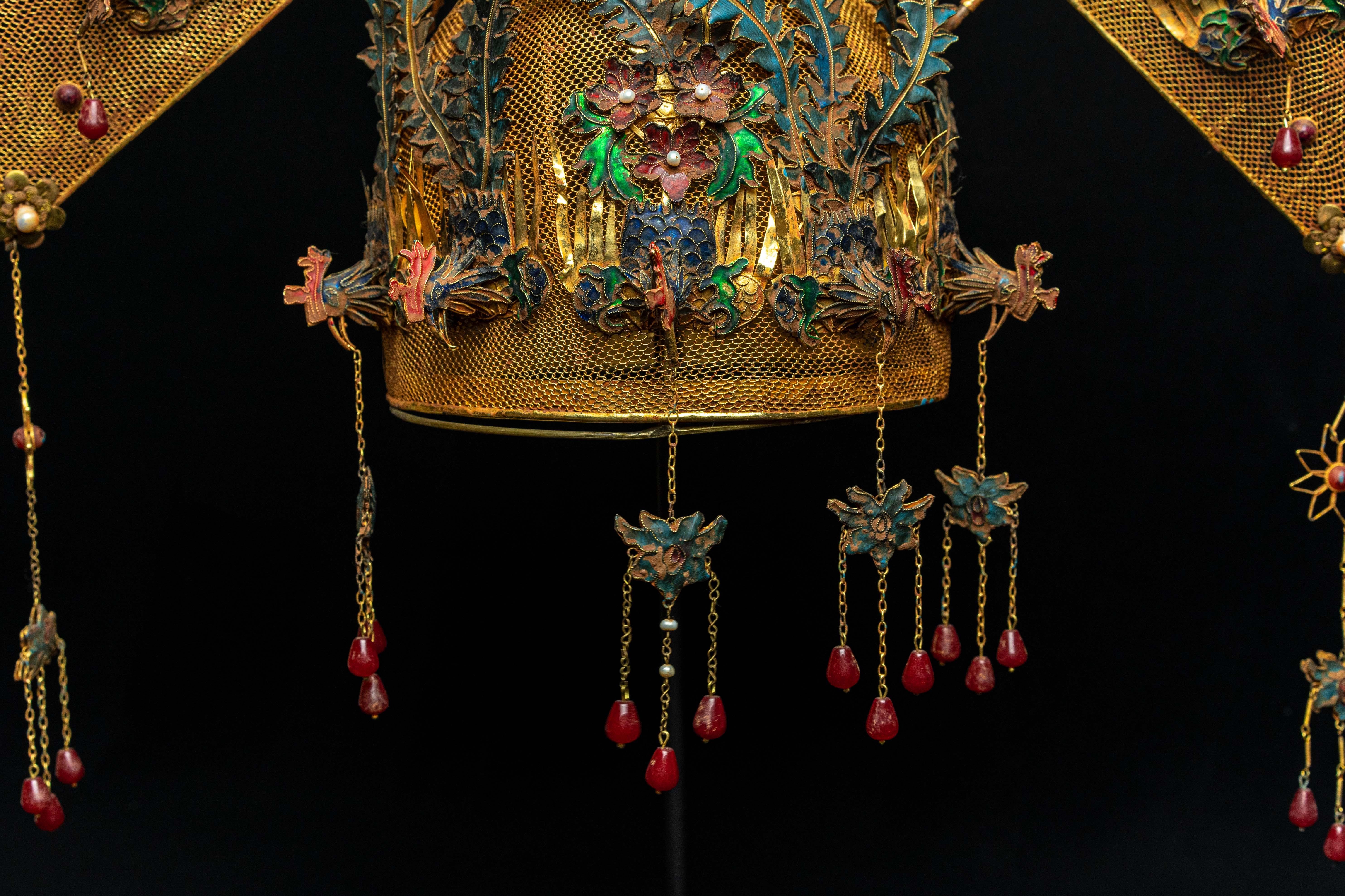 Chinese Opera Theatre Headdress, Rose Fan 2