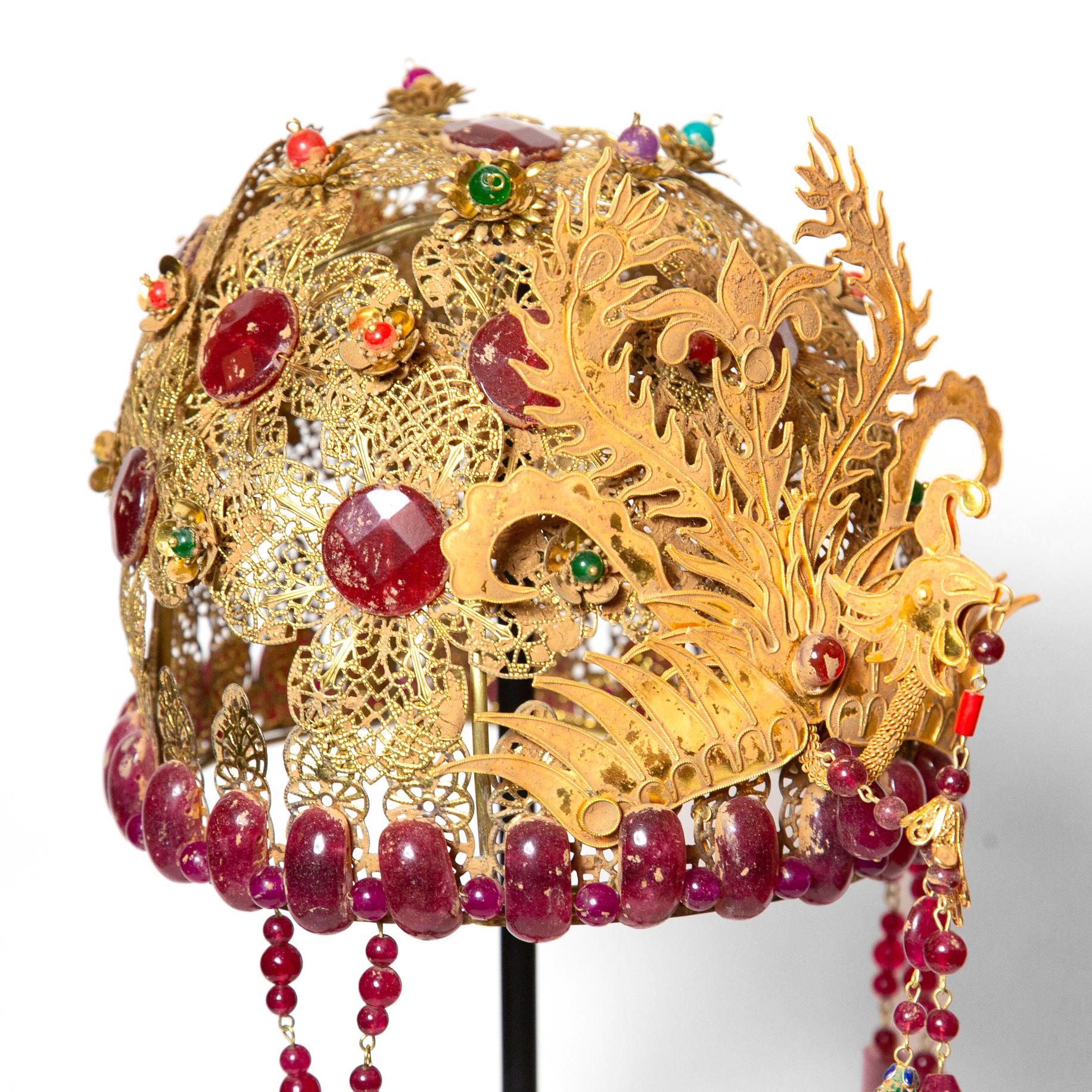 Gilt Chinese Opera Theatre Headdress, Ruby Stone
