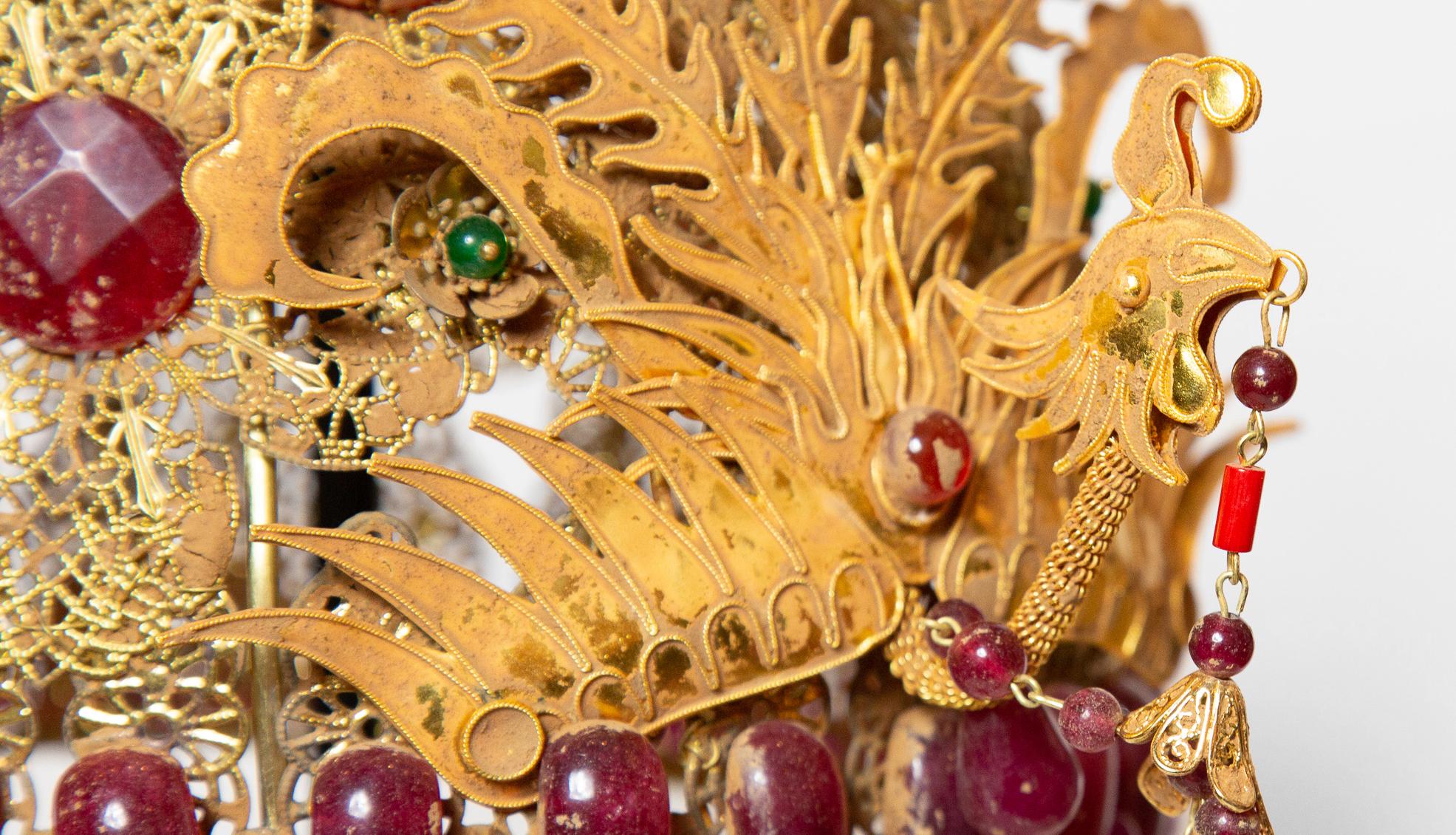 Chinese Opera Theatre Headdress, Ruby Stone In Excellent Condition In New York, NY