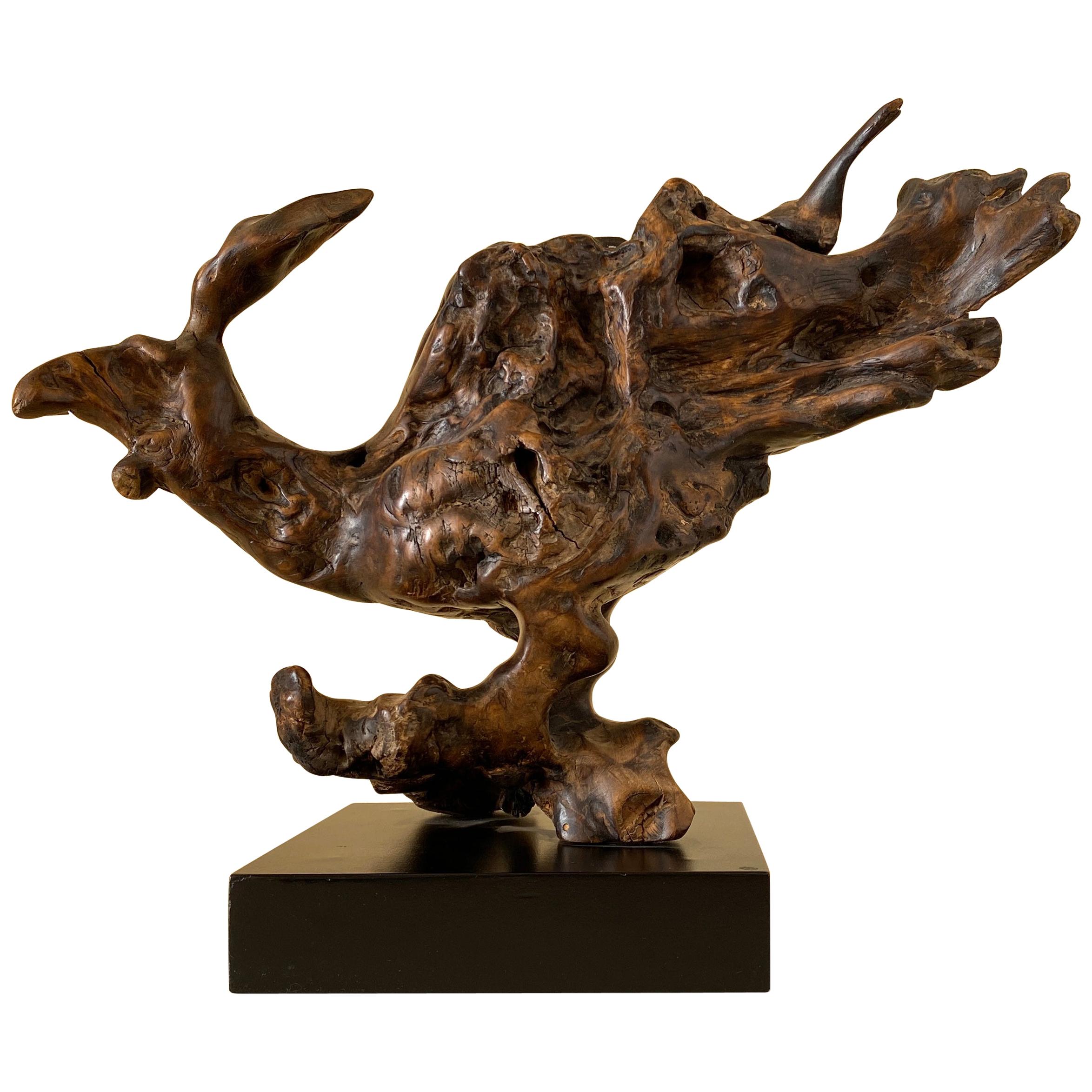 Store closing March 31.  Chinese or Japanese Burl Wood Phoenix for Scholar  For Sale