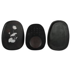 Chinese or Japanese Ink Stone for Calligraphy in Mother of Pearl box