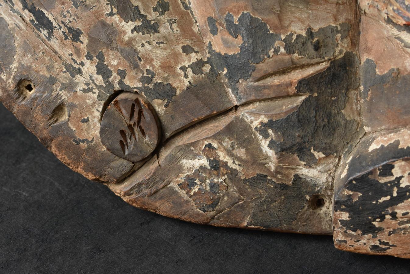Große chinesische oder koreanische antike Holzmaske/1800er Jahre/Festival-Maske im Angebot 8