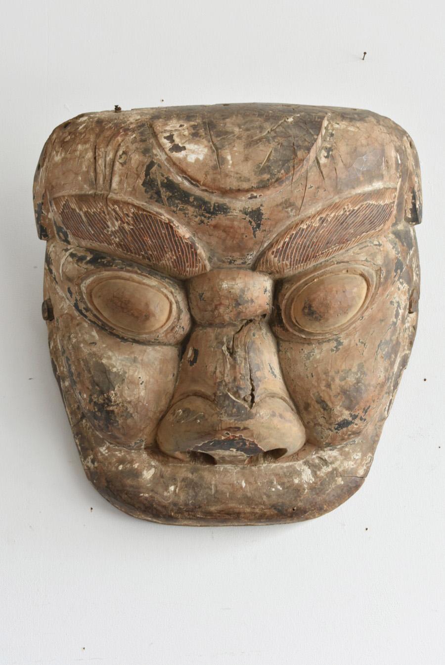 Grand masque en bois ancien chinois ou coréen/années 1800/masque de festival/masque de diadème en vente 11