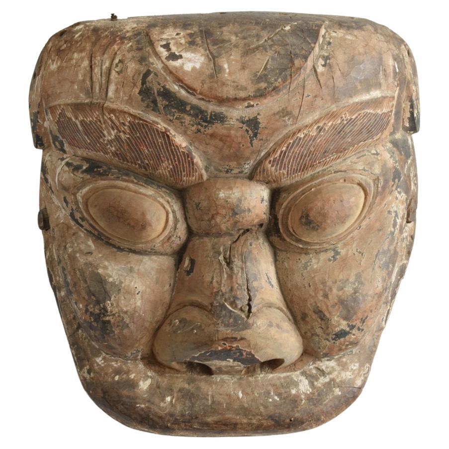 Grand masque en bois ancien chinois ou coréen/années 1800/masque de festival/masque de diadème en vente