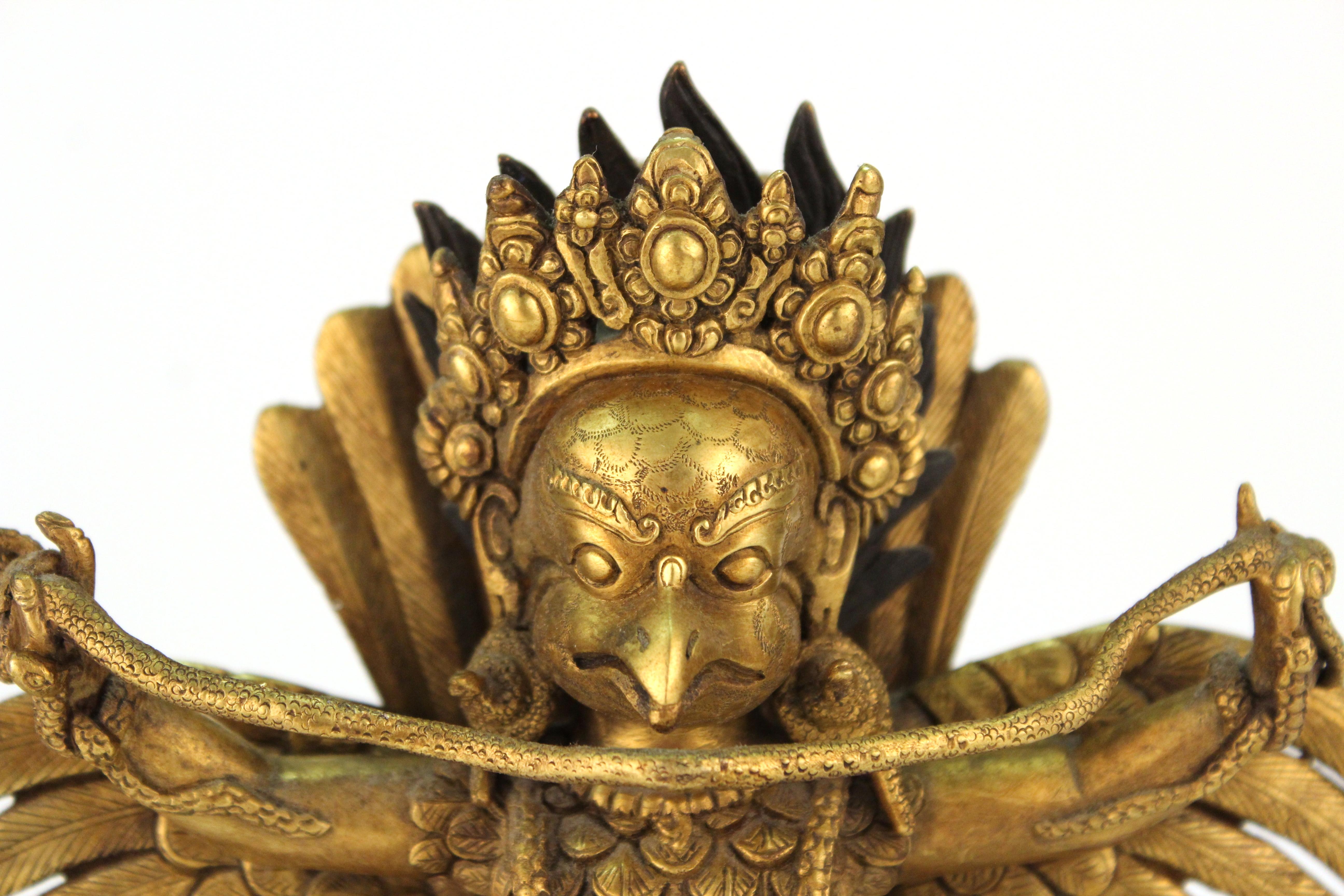 Chinese or Tibetan Gilt Bronze Garuda with Naga Sculpture 3