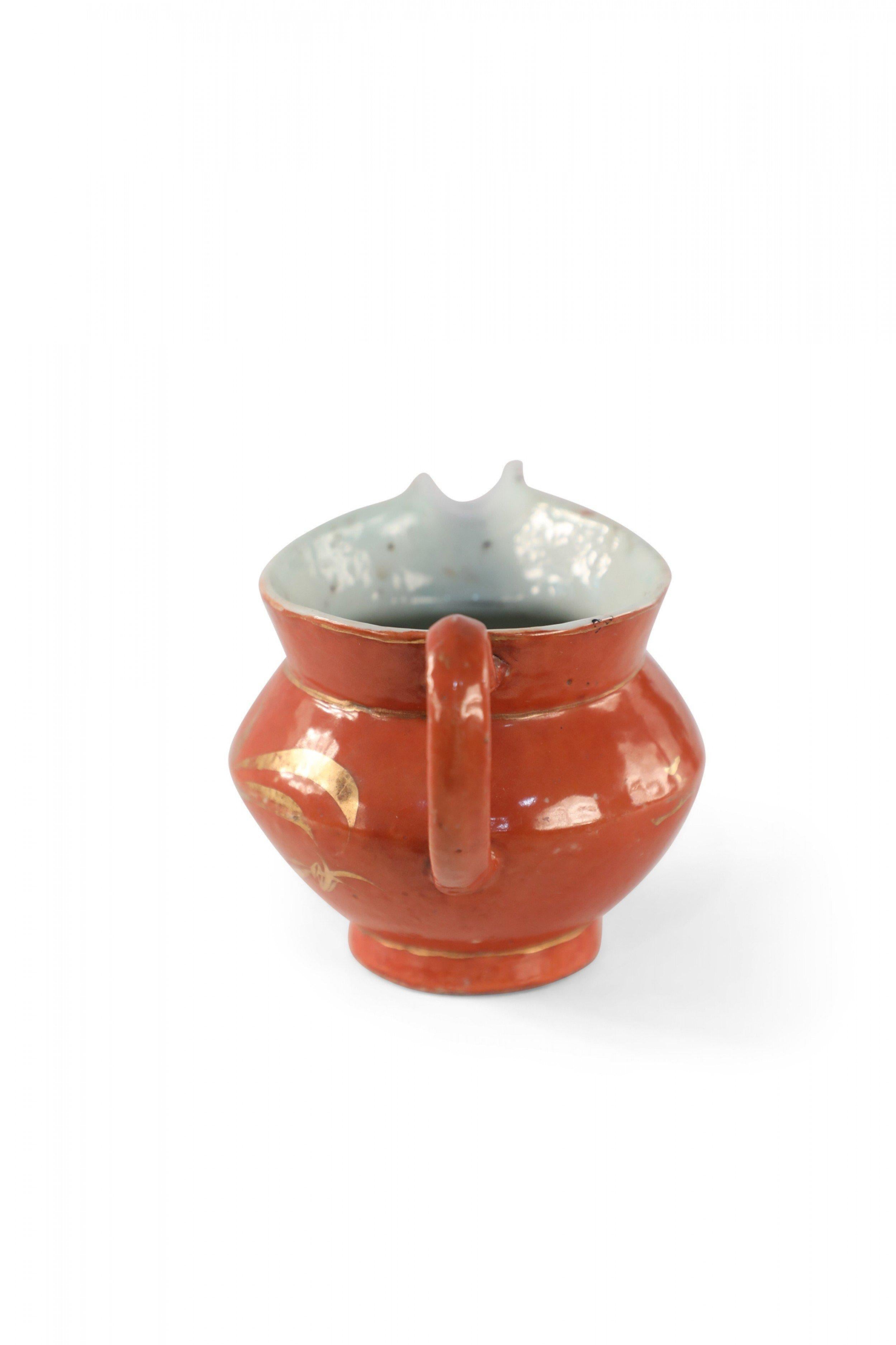 Chinese Export Chinese Orange and Gold Botanical Porcelain Pitcher For Sale