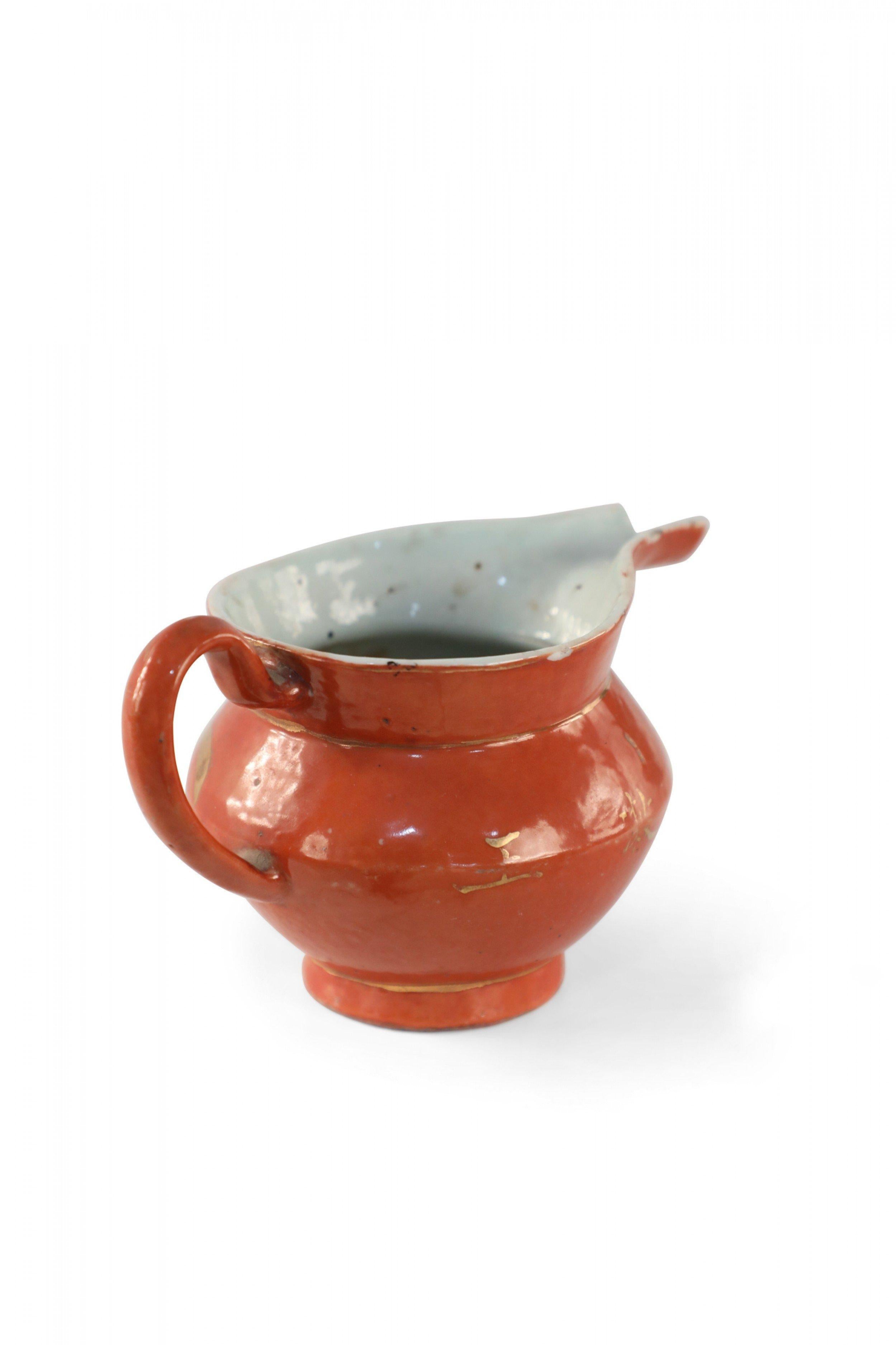 Chinese Orange and Gold Botanical Porcelain Pitcher In Good Condition For Sale In Queens, NY