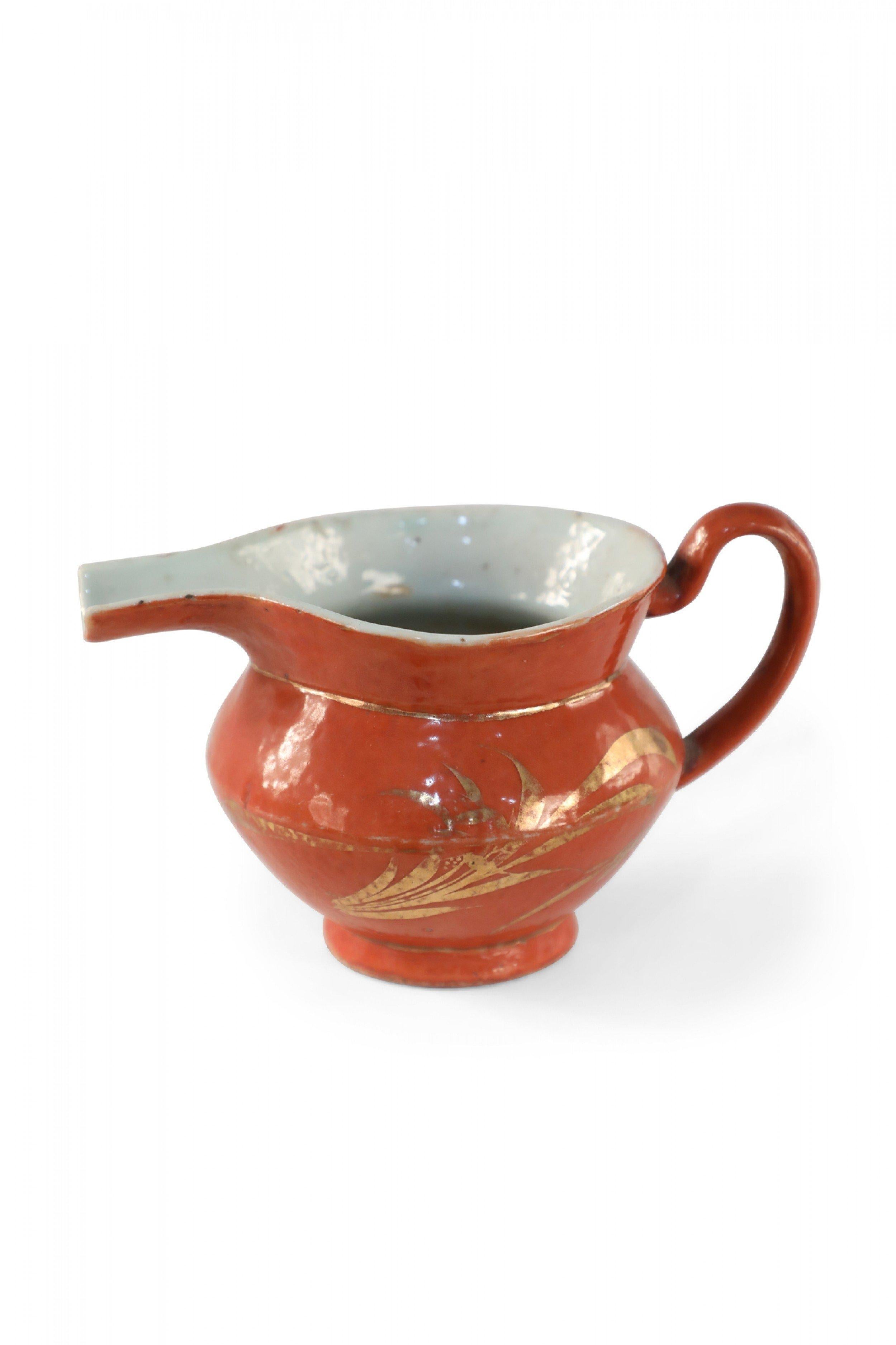 20th Century Chinese Orange and Gold Botanical Porcelain Pitcher For Sale