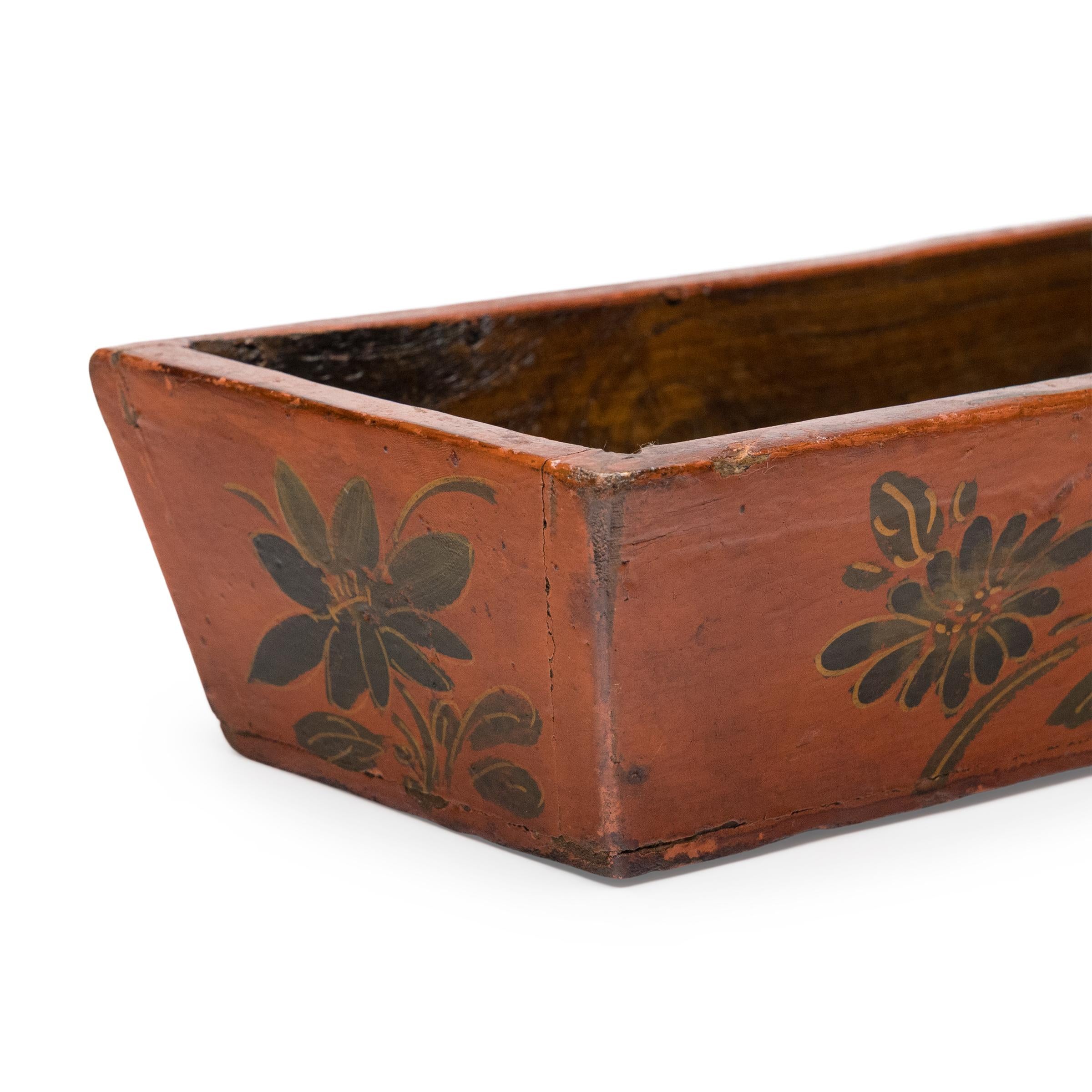 Folk Art Chinese Orange Chrysanthemum Folk Tray, c. 1940s For Sale